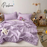 Pisoshare Korean Ruffles Quilted Summer Blanket Princess Pleated Solid Queen Quilts Soft