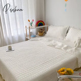 Pisoshare Korean Ruffles Quilted Summer Blanket Princess Pleated Solid Queen Quilts Soft