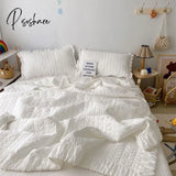 Pisoshare Korean Ruffles Quilted Summer Blanket Princess Pleated Solid Queen Quilts Soft