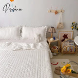 Pisoshare Korean Ruffles Quilted Summer Blanket Princess Pleated Solid Queen Quilts Soft