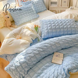 Pisoshare Korean Seersucker Wash Cotton Bedding Set Ins Style Girls Bed Sheet Quilt Cover Solid