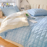 Pisoshare Korean Seersucker Wash Cotton Bedding Set Ins Style Girls Bed Sheet Quilt Cover Solid