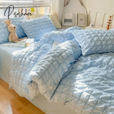 Pisoshare Korean Seersucker Wash Cotton Bedding Set Ins Style Girls Bed Sheet Quilt Cover Solid