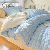 Pisoshare Korean Seersucker Wash Cotton Bedding Set Ins Style Girls Bed Sheet Quilt Cover Solid