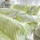 Pisoshare Korean Seersucker Wash Cotton Bedding Set Ins Style Girls Bed Sheet Quilt Cover Solid