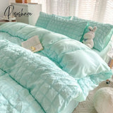 Pisoshare Korean Seersucker Wash Cotton Bedding Set Ins Style Girls Bed Sheet Quilt Cover Solid