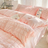 Pisoshare Korean Seersucker Wash Cotton Bedding Set Ins Style Girls Bed Sheet Quilt Cover Solid