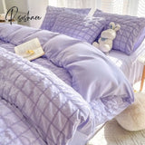 Pisoshare Korean Seersucker Wash Cotton Bedding Set Ins Style Girls Bed Sheet Quilt Cover Solid