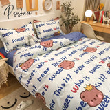 Pisoshare Korean Style Bedding Set Boys Girls Twin Queen Size Duvet Cover Flat Sheet Pillowcase Bed