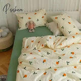 Pisoshare Korean Style Bedding Set Twin Queen Size Cute Cream Cherry Duvet Cover Flat Sheet