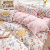 Pisoshare Korean Style Bedding Set Twin Queen Size Cute Cream Cherry Duvet Cover Flat Sheet