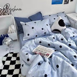 Pisoshare Korean Style Bedding Set Twin Queen Size Cute Cream Cherry Duvet Cover Flat Sheet