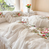 Pisoshare Korean Style White Lace Bedspread Bedding Set King Queen Luxury Princess Duvet Cover Bed