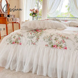 Pisoshare Korean Style White Lace Bedspread Bedding Set King Queen Luxury Princess Duvet Cover Bed