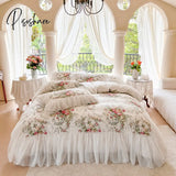 Pisoshare Korean Style White Lace Bedspread Bedding Set King Queen Luxury Princess Duvet Cover Bed