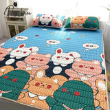 Pisoshare Lovely Cartoon Pattern Latex Bed Mat Kit For Summer Cold Feel Rayon Cool And Pillow Cases