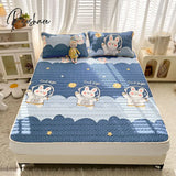 Pisoshare Lovely Cartoon Pattern Latex Bed Mat Kit For Summer Cold Feel Rayon Cool And Pillow Cases