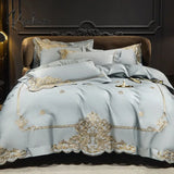 Pisoshare Luxury 1400Tc Natural Egyptian Cotton Gold Embroidery Bedding Set Queen King Quilt/Duvet