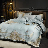 Pisoshare Luxury 1400Tc Natural Egyptian Cotton Gold Embroidery Bedding Set Queen King Quilt/Duvet