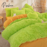 Pisoshare Luxury 4Pcs Super Shaggy Soft Coral Fleece Warm Cozy Bedding Set Mink Velvet Duvet Cover