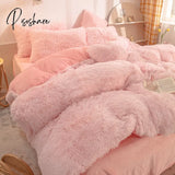 Pisoshare Luxury 4Pcs Super Shaggy Soft Coral Fleece Warm Cozy Bedding Set Mink Velvet Duvet Cover