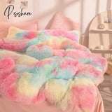 Pisoshare Luxury 4Pcs Super Shaggy Soft Coral Fleece Warm Cozy Bedding Set Mink Velvet Duvet Cover