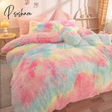 Pisoshare Luxury 4Pcs Super Shaggy Soft Coral Fleece Warm Cozy Bedding Set Mink Velvet Duvet Cover