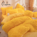 Pisoshare Luxury 4Pcs Super Shaggy Soft Coral Fleece Warm Cozy Bedding Set Mink Velvet Duvet Cover