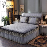 Pisoshare Luxury Bed Skirt And Pillowcase Set European Quilted Lace Embroidery Princess Ruffle