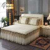 Pisoshare Luxury Bed Skirt And Pillowcase Set European Quilted Lace Embroidery Princess Ruffle