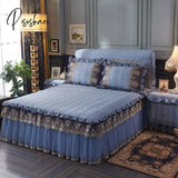 Pisoshare Luxury Bed Skirt And Pillowcase Set European Quilted Lace Embroidery Princess Ruffle