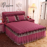 Pisoshare Luxury Bed Skirt And Pillowcase Set European Quilted Lace Embroidery Princess Ruffle