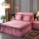 Pisoshare Luxury Bed Skirt And Pillowcase Set European Quilted Lace Embroidery Princess Ruffle