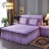 Pisoshare Luxury Bed Skirt And Pillowcase Set European Quilted Lace Embroidery Princess Ruffle