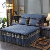 Pisoshare Luxury Bed Skirt And Pillowcase Set European Quilted Lace Embroidery Princess Ruffle