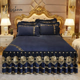 Pisoshare Luxury Bed Skirt Crystal Velvet Double Bedspread Lace Linen Embroidery Bedcover Bedding