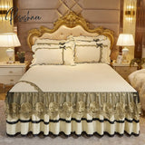 Pisoshare Luxury Bed Skirt Crystal Velvet Double Bedspread Lace Linen Embroidery Bedcover Bedding