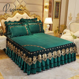 Pisoshare Luxury Bed Skirt Crystal Velvet Double Bedspread Lace Linen Embroidery Bedcover Bedding