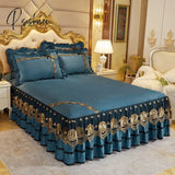 Pisoshare Luxury Bed Skirt Crystal Velvet Double Bedspread Lace Linen Embroidery Bedcover Bedding