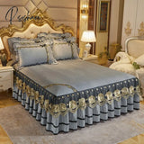 Pisoshare Luxury Bed Skirt Crystal Velvet Double Bedspread Lace Linen Embroidery Bedcover Bedding