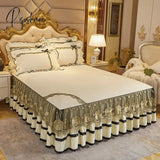 Pisoshare Luxury Bed Skirt Crystal Velvet Double Bedspread Lace Linen Embroidery Bedcover Bedding