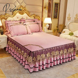 Pisoshare Luxury Bed Skirt Crystal Velvet Double Bedspread Lace Linen Embroidery Bedcover Bedding