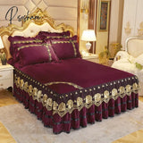 Pisoshare Luxury Bed Skirt Crystal Velvet Double Bedspread Lace Linen Embroidery Bedcover Bedding