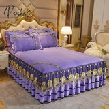 Pisoshare Luxury Bed Skirt Crystal Velvet Double Bedspread Lace Linen Embroidery Bedcover Bedding