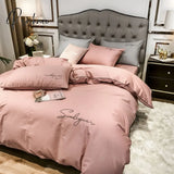 Pisoshare Luxury Bedding Set Duvet Cover 4Pcs Solid Queen Embroidery Flat Sheet Simple Durable King