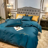 Pisoshare Luxury Bedding Set Duvet Cover 4Pcs Solid Queen Embroidery Flat Sheet Simple Durable King