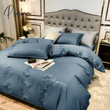 Pisoshare Luxury Bedding Set Duvet Cover 4Pcs Solid Queen Embroidery Flat Sheet Simple Durable King