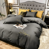 Pisoshare Luxury Bedding Set Duvet Cover 4Pcs Solid Queen Embroidery Flat Sheet Simple Durable King