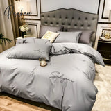 Pisoshare Luxury Bedding Set Duvet Cover 4Pcs Solid Queen Embroidery Flat Sheet Simple Durable King