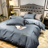 Pisoshare Luxury Bedding Set Duvet Cover 4Pcs Solid Queen Embroidery Flat Sheet Simple Durable King